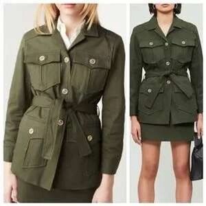 Maje Guesna‎ Green Military Jacket Utility Style Belted Long Sleeve Womens